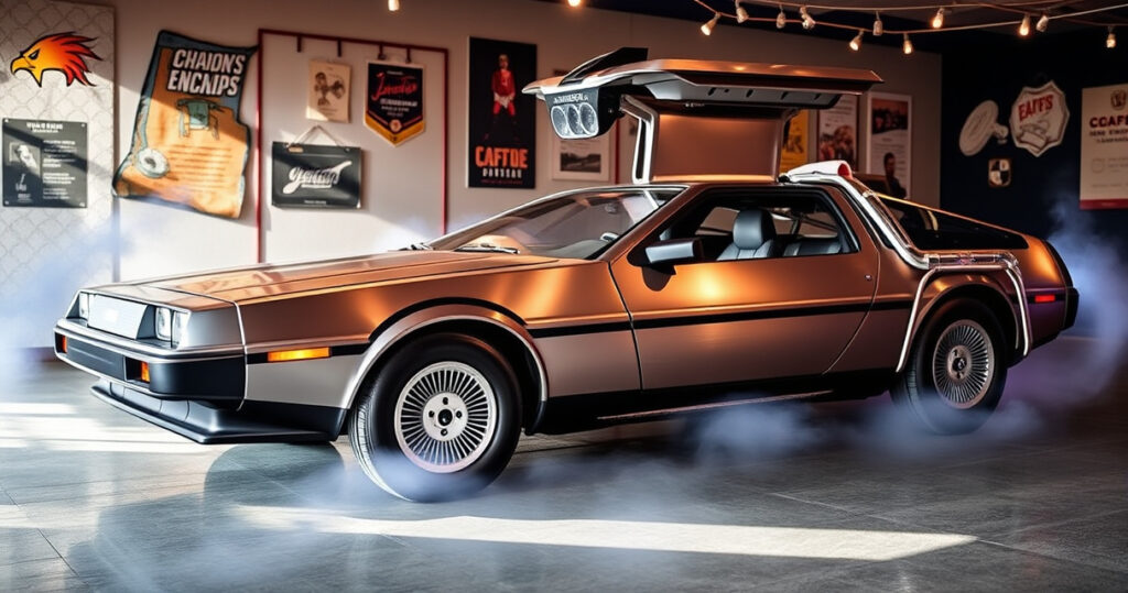 ALT: "Caffè 80 a Brindisi celebra 'Ritorno al Futuro' con DeLorean e memorabilia uniche"