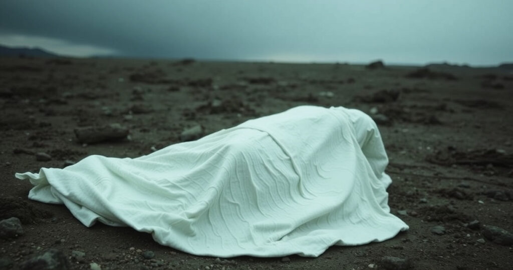 ALT: "Locandina del film 'The Shrouds' di Cronenberg, esplorando temi di distopia e lutto personale."