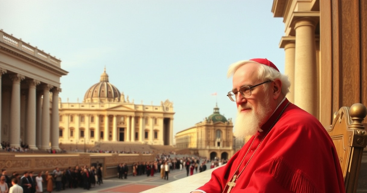 "Cardinale John Atcherley Dew al Conclave di Roma, in arrivo dalla Nuova Zelanda dopo 30 ore di volo."
