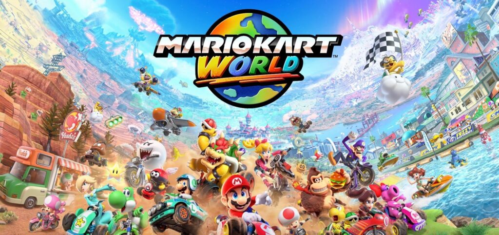 "Immagine di Mario Kart World per Switch 2, un'avventura open world in arrivo il 5 giugno 2025."