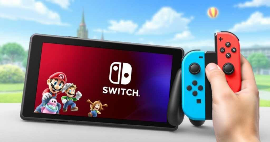 "Immagine della Nintendo Switch 2, un dispositivo più grande con nuove funzioni social per il gioco multiplayer."