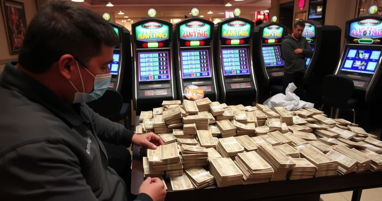 "Immagine della sala giochi illegale a Catania con attrezzature sequestrate e sanzioni di 100 mila euro."