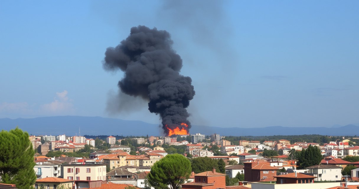 "Incendio all'altoforno ex Ilva di Taranto, fumi neri nel cielo dopo l'esplosione, senza feriti."