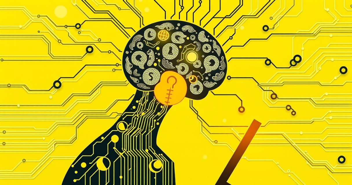 "Illustrazione che rappresenta l'evoluzione delle minacce informatiche nell'era dell'intelligenza artificiale e la sicurezza digitale."