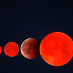 "Immagine dell'eclissi totale di Luna del 7 settembre, nota come luna di sangue, con dettagli su fenomeni astronomici."